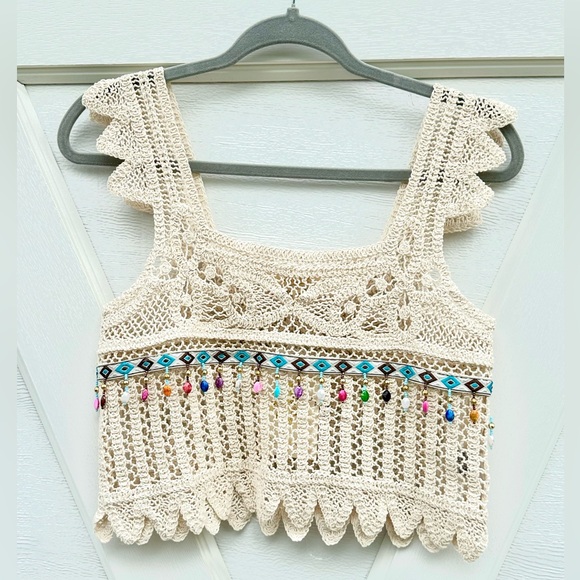 Rebellion Tops - Rebellion Beaded Crochet Crop Top